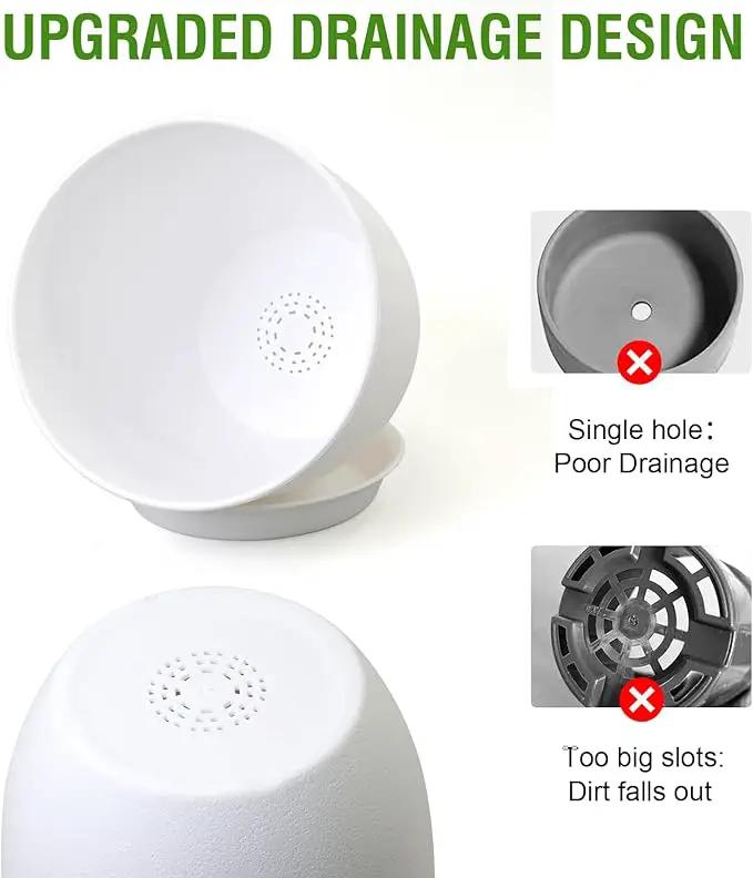 9/8/7.5 inch Flower Pots, Set of 3 Modern Decorative Plastic Planters with Drainage Holes and Saucers, Plant Pots for Indoor Outdoor Plants, White by GreenHaven Gardens