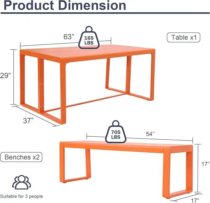 Aoodor 3-Piece Outdoor Patio Dining Set, Aluminum Furniture Set with 1 Rectangular Picnic Table and 2 Benches for Garden, Lawn, Yard by GreenHaven Gardens