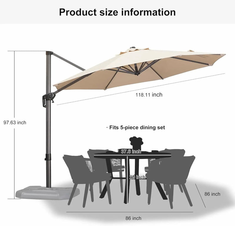 PURPLE LEAF 10 Feet Patio Umbrella Outdoor Cantilever Round Umbrella Aluminum Offset Umbrella with 360-degree Rotation for Garden Deck Pool Patio, Beige by GreenHaven Gardens