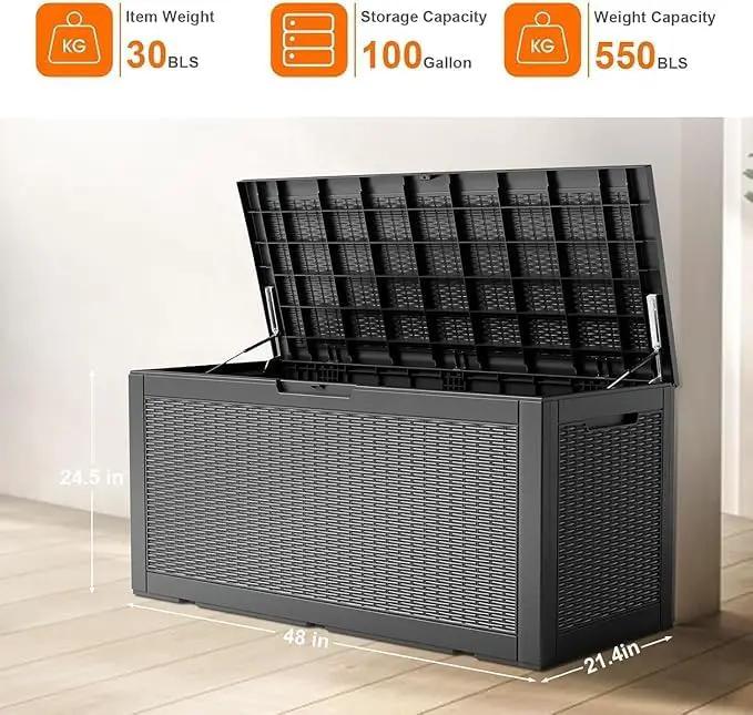 100 Gallon Outdoor Storage Box – Waterproof Deck Box for Garden, Patio & Backyard,Black by GreenHaven Gardens