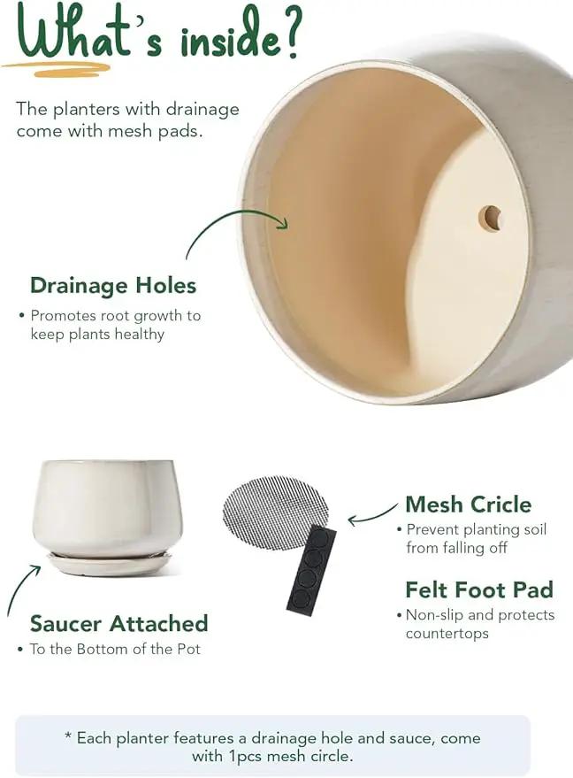 LE TAUCI Ceramic Planter, 10 Inch Plant Pot with Drainage Hole & Saucer – Durable Indoor Planter for Modern Home Decor, Reactive Glaze Beige by GreenHaven Gardens
