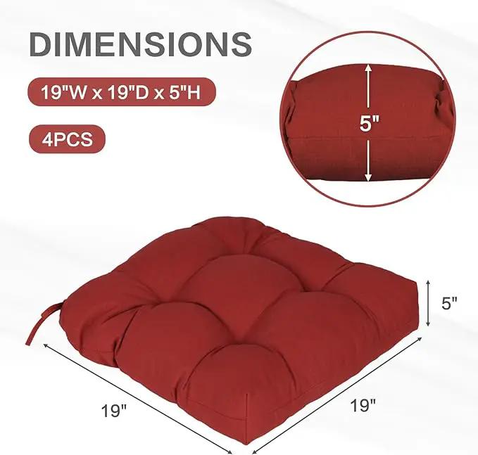 Aoodor 19" x 19" x 5" Tufted Outdoor Chair Cushions, Water Resistant & Fade Resistant Polyester Dining Chair Pads with 2 Straps for Patio Furniture, Set of 4 by GreenHaven Gardens