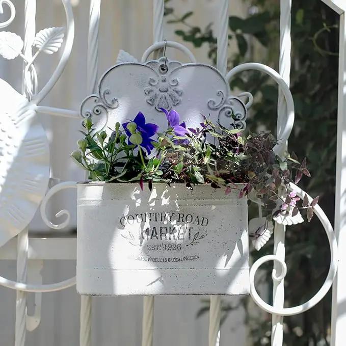 All Chic Metal Wall Planter Wall Mount Planter Wall Vases for Flowers Shabby Chic Wall Decor for Rustic Farmhouse Wall Outdoor Decor (White)… by GreenHaven Gardens
