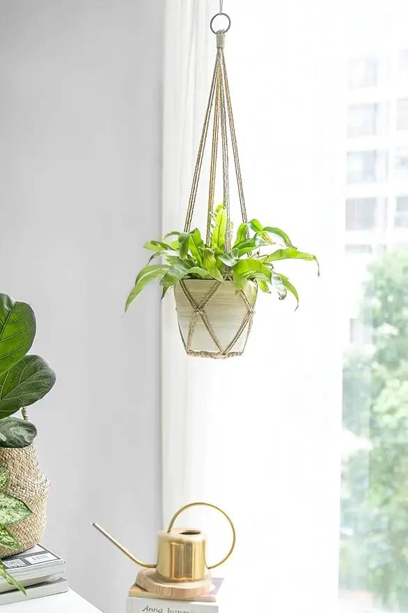 Dahey Macrame Plant Hanger Set of 3 with Hooks Indoor Hanging Planter Basket 35"/29"/23" Handmade Woven Cotton Rope Flower Pot Crochet Plant Holder Stand for Boho Home Decor No Tassels,Brown by GreenHaven Gardens