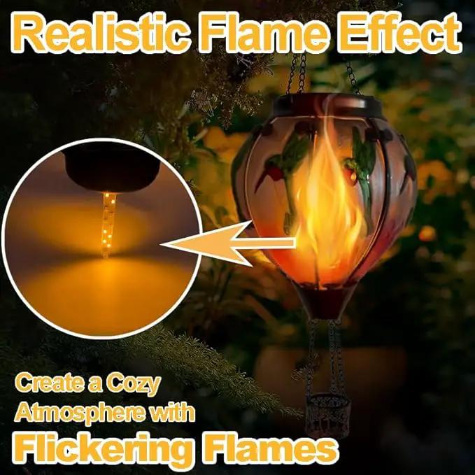 2PCS Solar Hot Air Balloon Lanterns with Flame Glass Hot Air Balloon Lights with 2PCS Shepherd's Hooks Waterproof Hanging Outdoor Solar Lantern for Yard Patio Christmas Decor (Hummingbird) by GreenHaven Gardens