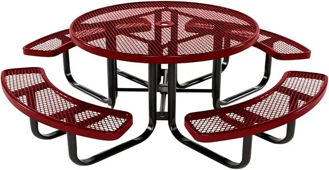 Coated Outdoor Furniture Heavy-Duty Portable Outdoor Kids Table with Umbrella Hole, Expanded Metal Kids Picnic Table, Commercial-Grade, Made in America (46 In, Round, Childrens, Textured Burgundy) by GreenHaven Gardens