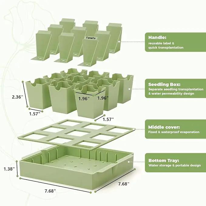 Green Bazzar Seed Starter Tray with Handle, 9 Individual Cells, Reusable Plant Germination Trays with Humidity Lid, Ideal for Germinating Seeds Indoors & Transplanting Outdoors, Durable & Easy to Use by GreenHaven Gardens