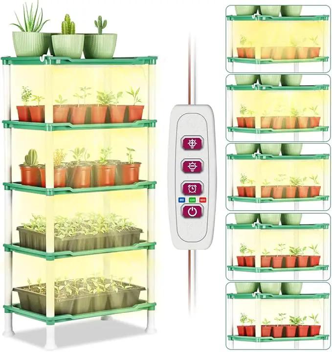 5-Tier Plant Stand with Grow Lights - Seed Starting Kit Germination Tray Full Spectrum Sunlike Plant Light for Indoor Plants, Greenhouse, Succulents, Seedlings by GreenHaven Gardens