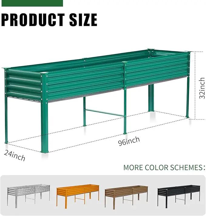 Land Guard Galvanized Raised Garden Bed with Legs, 96×24×32in Raised Garden Beds Outdoor with Drainage Holes, Planter Boxes Outdoor for Backyard, Patio, Balcony, 800lb Capacity, Green by GreenHaven Gardens