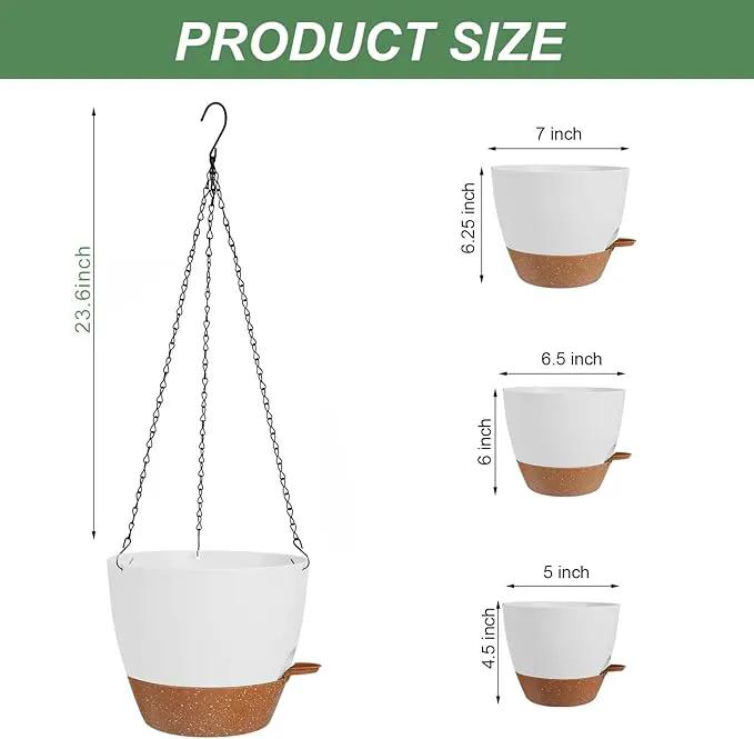 3 Pack Hanging Planter Indoor Outdoor Flower Pots 7/6.5/5 Inch, Self-Watering Hanging Pot with Drainage Holes Hanging Baskets Holder Plant Pots for Garden (White) by GreenHaven Gardens