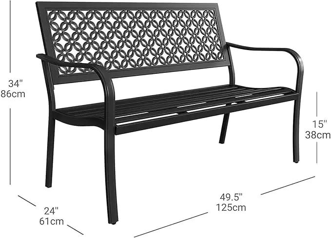 Grand patio 50" Outdoor Bench Garden Bench with Armrests Bench for Outdoors Lawn Yard Porch Black by GreenHaven Gardens