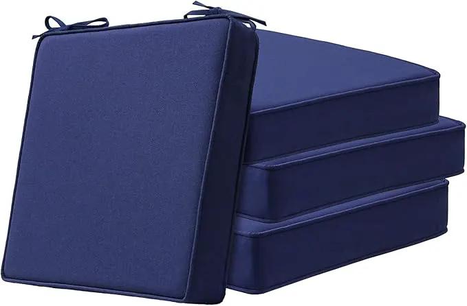 Square Corner Seat Cushions, 18.5" x 16" x 3", Set of 4, Indoor Outdoor Water Repellent Universal Chair Pads with Ties for Patio Furniture, Garden Deck Dining Chairs, Navy by GreenHaven Gardens