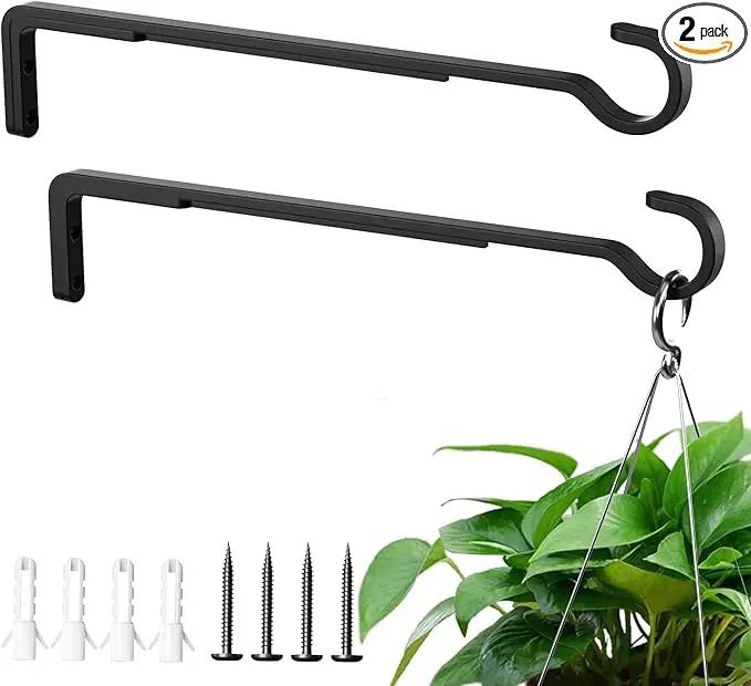 12 Inch Black Heavy Duty Outdoor Plant Hangers for Hanging Baskets, Iron Hanging Plant Brackets for Hanging Plants Outside, Metal Plant Hooks Plant Wall Hooks for Hanging Lantern, Bird Feeder (2 pcs) by GreenHaven Gardens