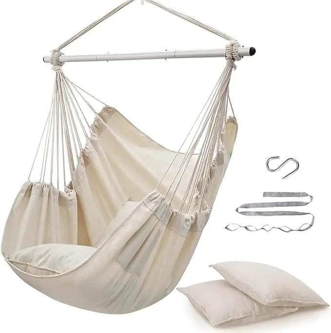 ADVOKAIR Hammock Chair Swing (500 lbs Max-2 Cushions) - Hanging Hammock Chair Rope Swing Indoor for Bedroom, Outdoor, Patio, Bedroom, Porch, Deck - Sturdy Steel Bar with Anti-Slip Safety Rings by GreenHaven Gardens