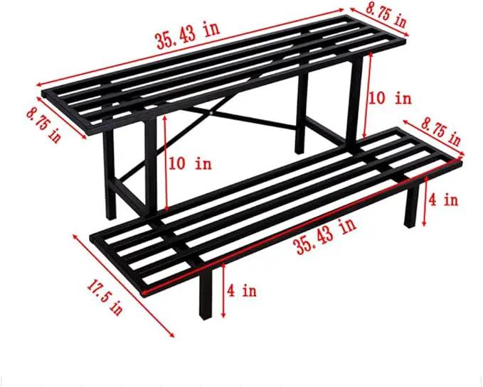 Zhongma 2 Tier Sturdy Metal Plant Stand Heavy Duty Plant Holder for Home Indoor and Outdoor, L35.43 x W17.5 x H14 inch, 440 LBS Capacity & Heavy Duty Construction. by GreenHaven Gardens
