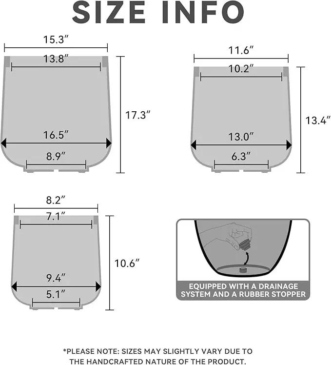 Kante 15.3"+11.6"+8.2" Dia Round Concrete Planter, Large Outdoor Indoor Planter Pots Containers with Drainage Holes and Rubber Plug for Home Garden Patio, Natural Concrete by GreenHaven Gardens