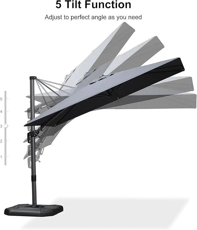 PURPLE LEAF 6.5' X 10' Right-left Tilt Patio Umbrella with Base Outdoor Cantilever Swivel Rectangle Umbrella Aluminum Offset Umbrella with 360-degree Rotation for Garden Deck Pool Patio Grey by GreenHaven Gardens