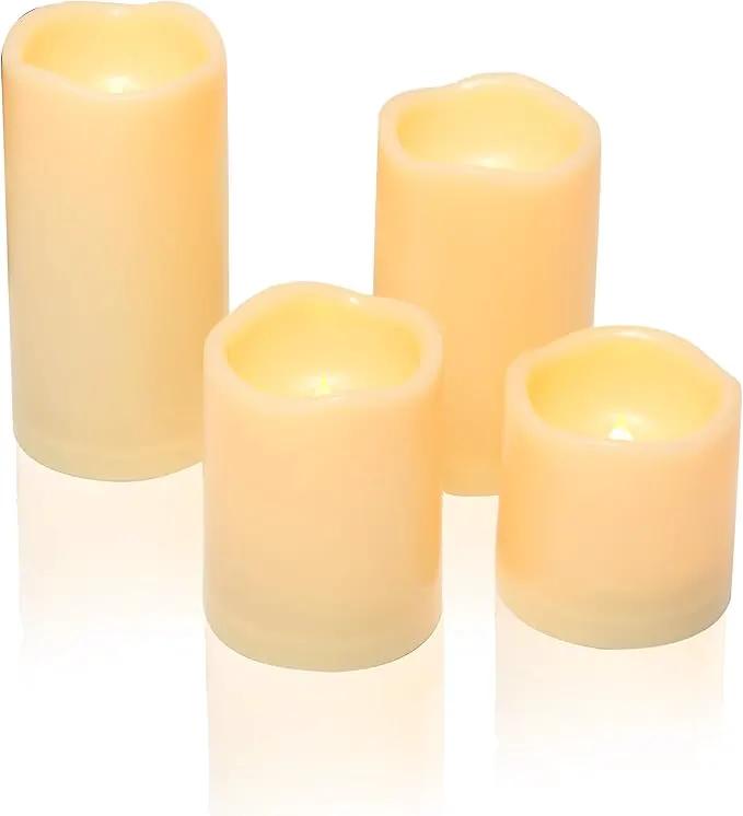 CANDLE CHOICE Waterproof Outdoor Battery Operated Flameless Candles with Timer Realistic Flickering Plastic Fake Electric LED Pillar Lights for Lantern Garden Wedding Christmas Decorations 4 Pack by GreenHaven Gardens