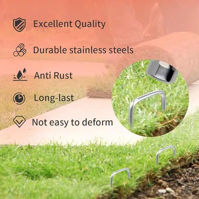 Landscape Staples, Galvanized Garden Stakes, Plant Cover Staples, 10 Pack 6 Inch 11 Gauge Garden Staples, Anti-Rust Ground Sod Pins Lawn Yard Stakes for Securing Weed Fabric Irrigation Tubing by GreenHaven Gardens