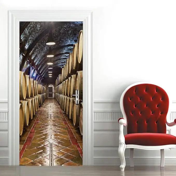 3D Door Stickers Murals Peel and Stick - Wine Cellar Wallpaper Self-Adhesive Decals - Removable PVC Waterproof Poster for Bedroom Living Room 37.4" x 82.7" by GreenHaven Gardens
