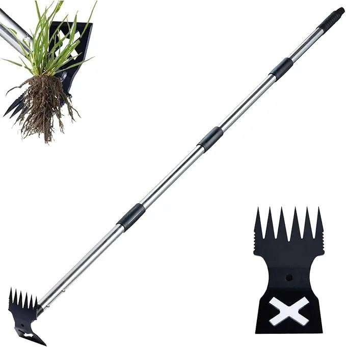 Weed Puller Tool with Long Handle - 60" Manual Weeder Remover Tool, 2 in 1 Hand Weed Rake and Garden Hoe for Gardening, Heavy Duty Uprooting Weeding Pull for Yard, Lawn, Patio and Garden by GreenHaven Gardens