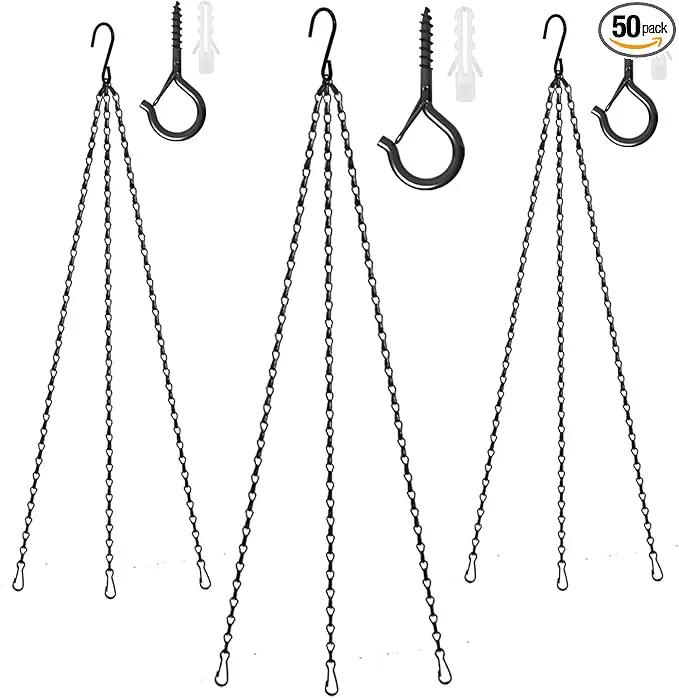 Hanging Basket Chain 23 Inch 3 Hanging Chain Plant Pot Replacement Hook Plant Hook for Flower Pots, Bird Feeders & Lanterns, 3 Pack (23” Black) by GreenHaven Gardens