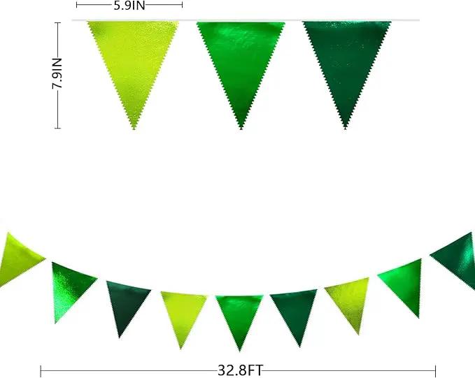 Gradient Green Party Decorations Metallic Fabric Ombre Green Triangle Pennant Banner Flag Bunting for Graduation Birthday Retirement Wedding Bachelorette Spring Summer St Patrick's Day Party Supplies by GreenHaven Gardens
