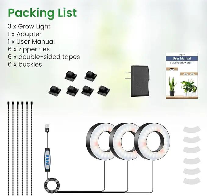 Wiaxulay Grow Lights for Indoor Plants, 144 LEDs Full Spectrum LED Plant Grow Light, 5V/3A Under Cabinet Grow Lamp with Auto Timer 6/12/16 Hrs, 3 Lighting Mode, 5 Brightness Levels, Tri Head (3.5in) by GreenHaven Gardens