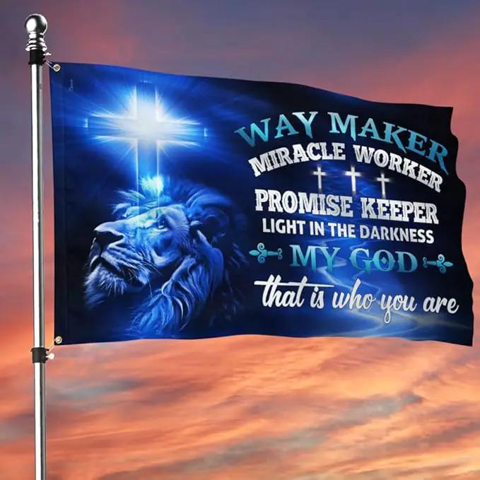 American Flag-Jesus Christ Grommet Flag Way Maker Miracle Worker DDH1349GF, 3x5 ft., No Flag Pole Rings-USA Heavy Duty Flags Canvas Cotton-Durable Indoor Outdoor Flag by GreenHaven Gardens