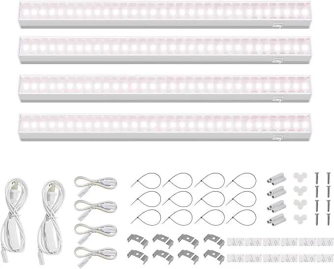 Barrina Grow Light for Indoor Plants, Full Spectrum Sunlight, 1ft Grow Lamp, LED Grow Light Bulbs, T5 Grow Light Strip, Plug and Play, Pinkish White, 4-Pack