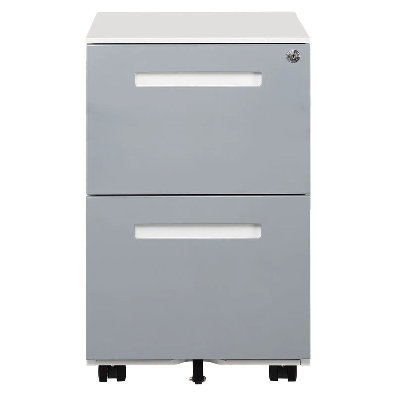 3 Drawer Mobile Locking File Cabinet, Rolling Filing Cabinet For Letter / A4 Size With 5 Wheels - Gray by Unique Piece Furniture