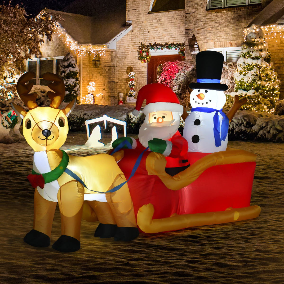 HOMCOM 6.5 ft Long Christmas Inflatables Outdoor Decorations Santa Claus on Sleigh, Reindeer and Snowman with LED Lights for Holiday Yard Christmas Decor, photo 7 of 9