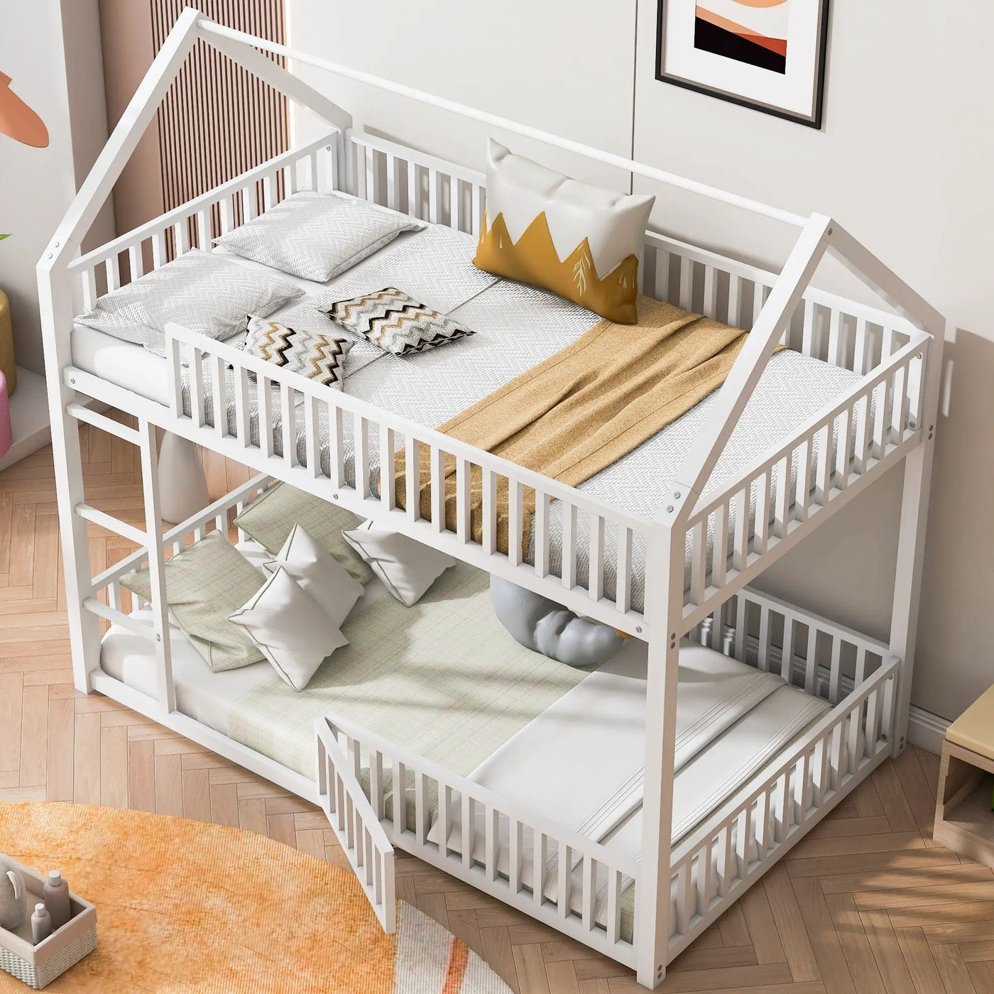 Metal House Bunk Bed With Fence And Door by HouseOfZazla