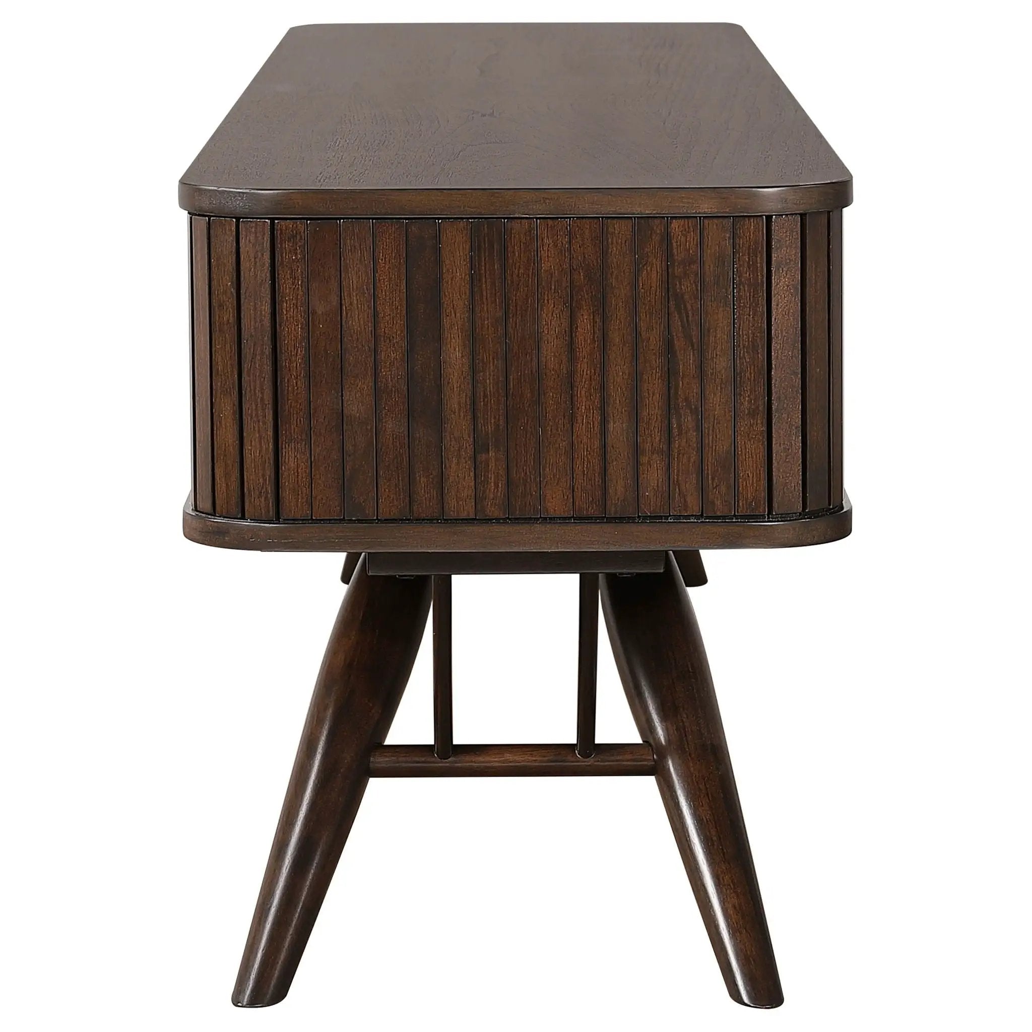 Valna Wood 71-inch TV Stand with Sliding Doors Walnut by Unique Piece Furniture