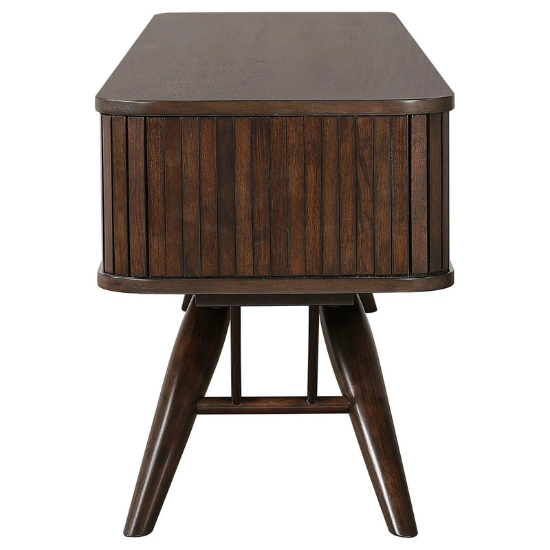 Valna Wood 71-inch TV Stand with Sliding Doors Walnut by Unique Piece Furniture