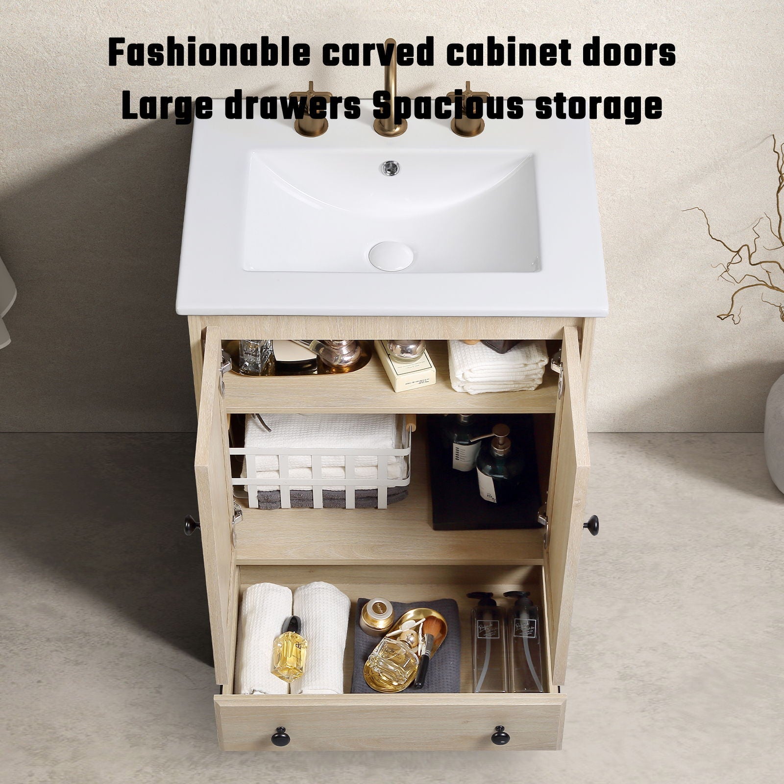 Bathroom Vanity With Basin, 1 Drawer Free Standing Storage - Brown by HouseOfZazla