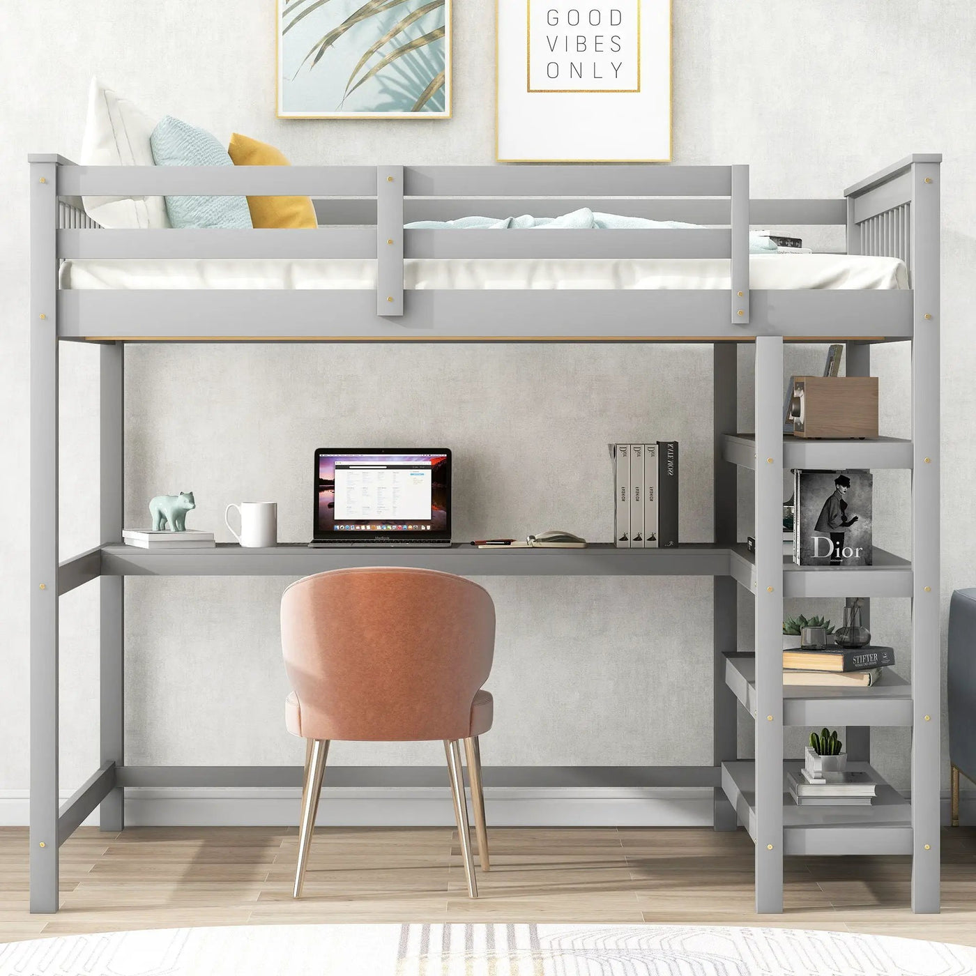 Loft Bed With Storage Shelves And Under Bed Desk by HouseOfZazla