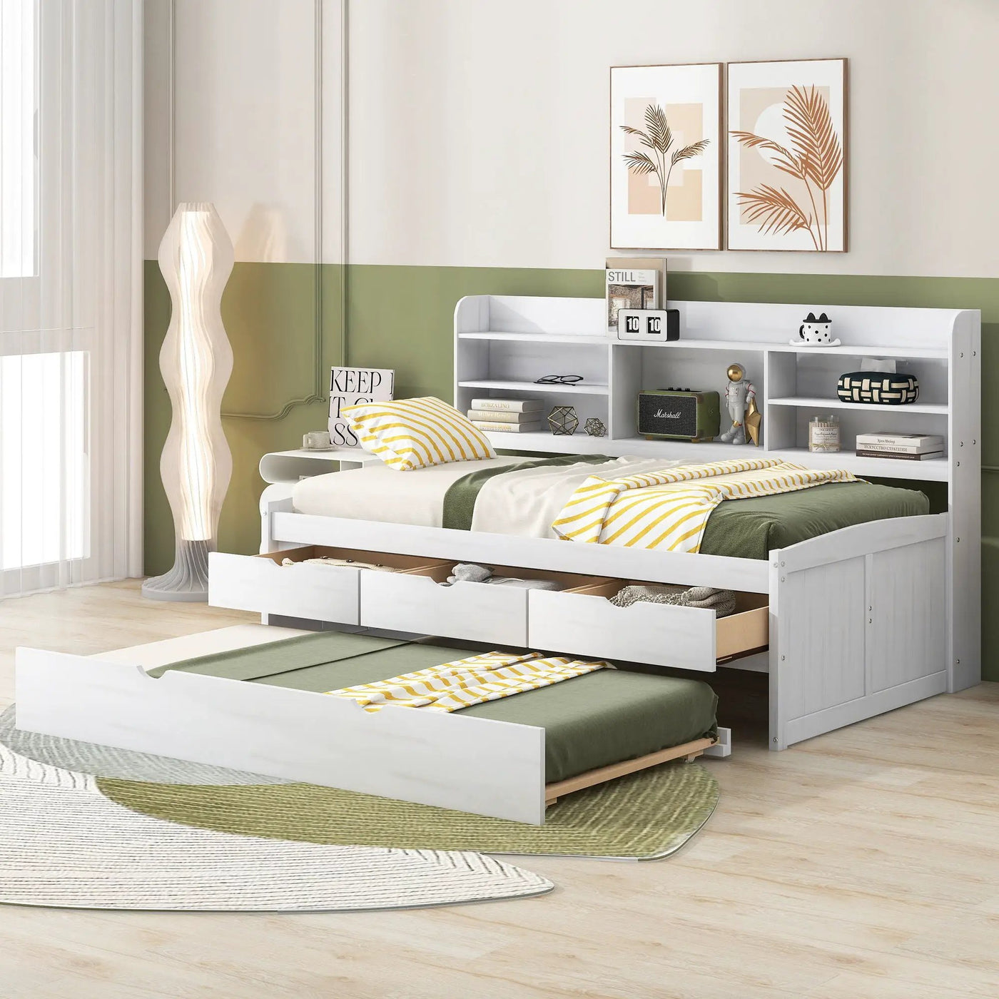 Captain Bed With Built In Bookshelves, 3 Storage Drawers, And Trundle by HouseOfZazla
