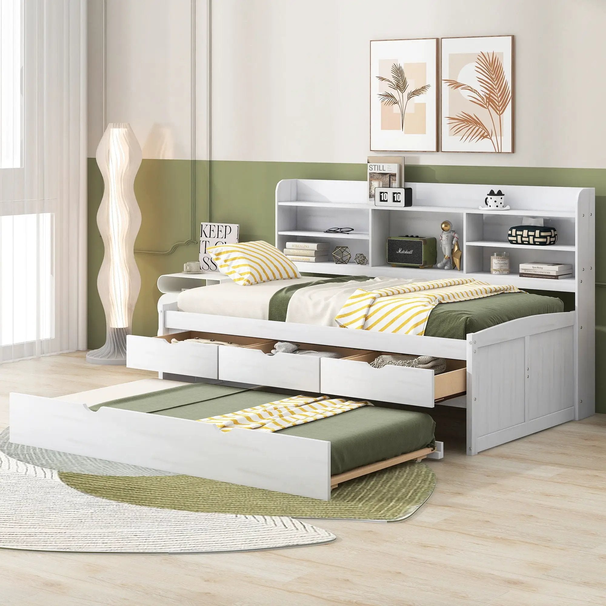 Captain Bed With Built In Bookshelves, 3 Storage Drawers, And Trundle by Unique Piece Furniture