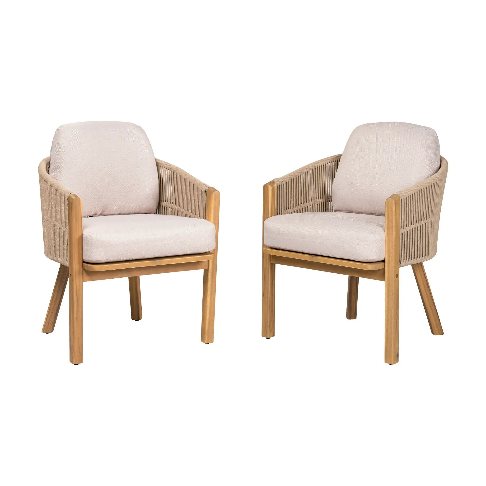 Grotta Outdoor Dining Arm Chair (Set of 2) - Teak / Beige by HouseOfZazla