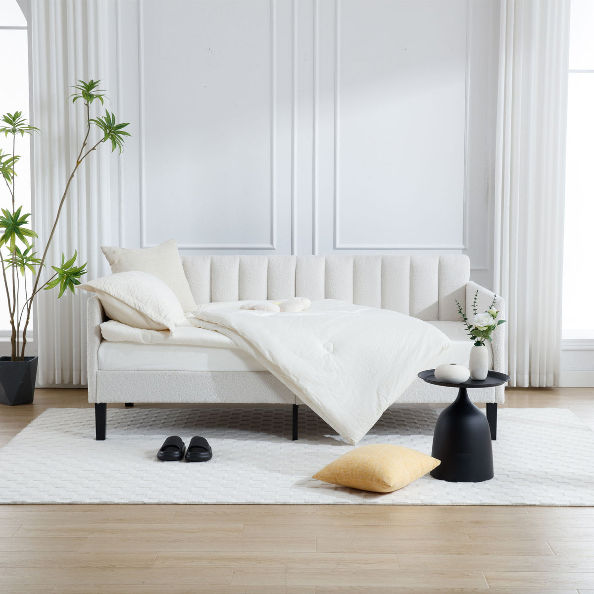Boucle Upholstered Daybed with Ribbed Tufted Backrest - Twin, photo 13 of 26