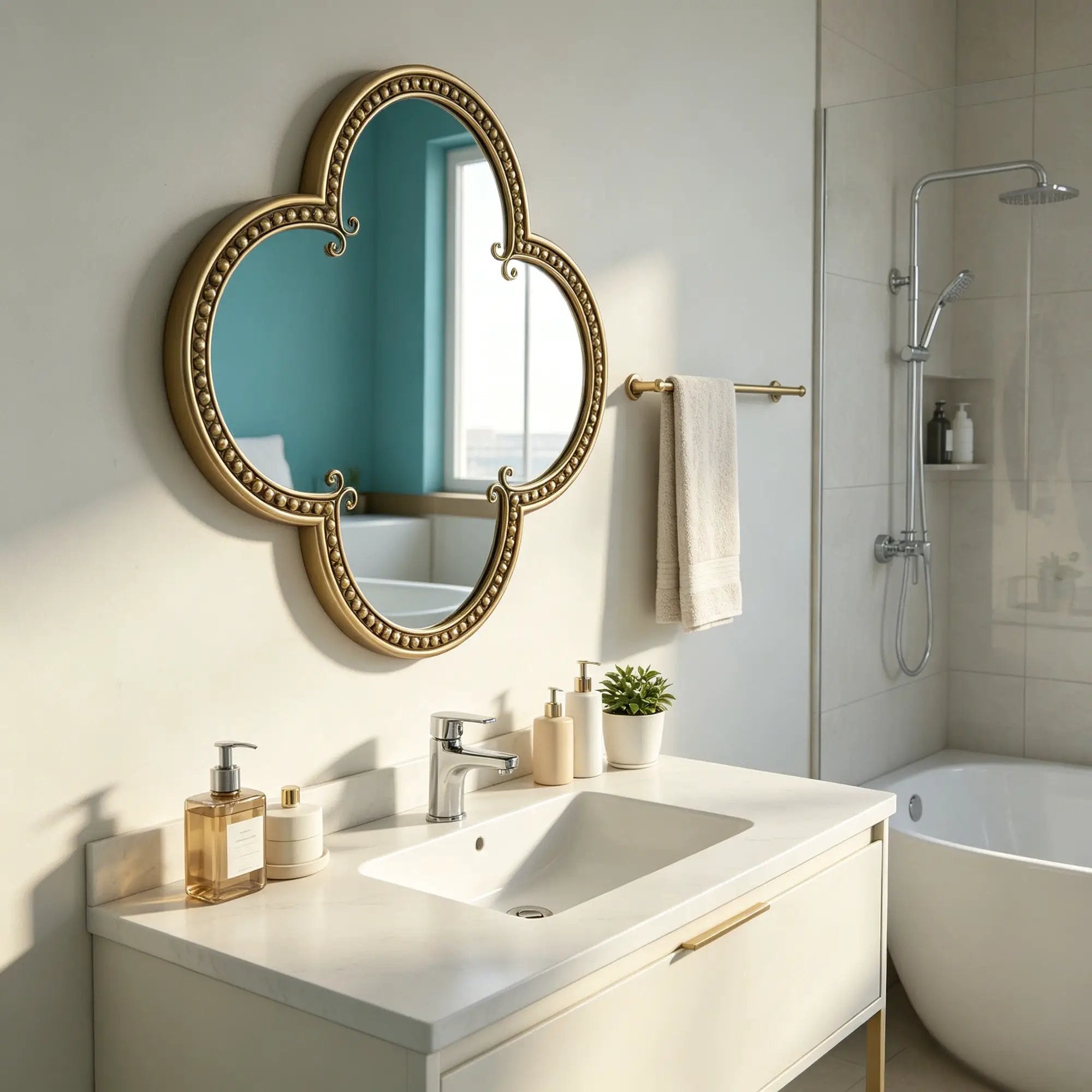 Quatrefoil Mirror with Large Beaded Metal Frame by HouseOfZazla