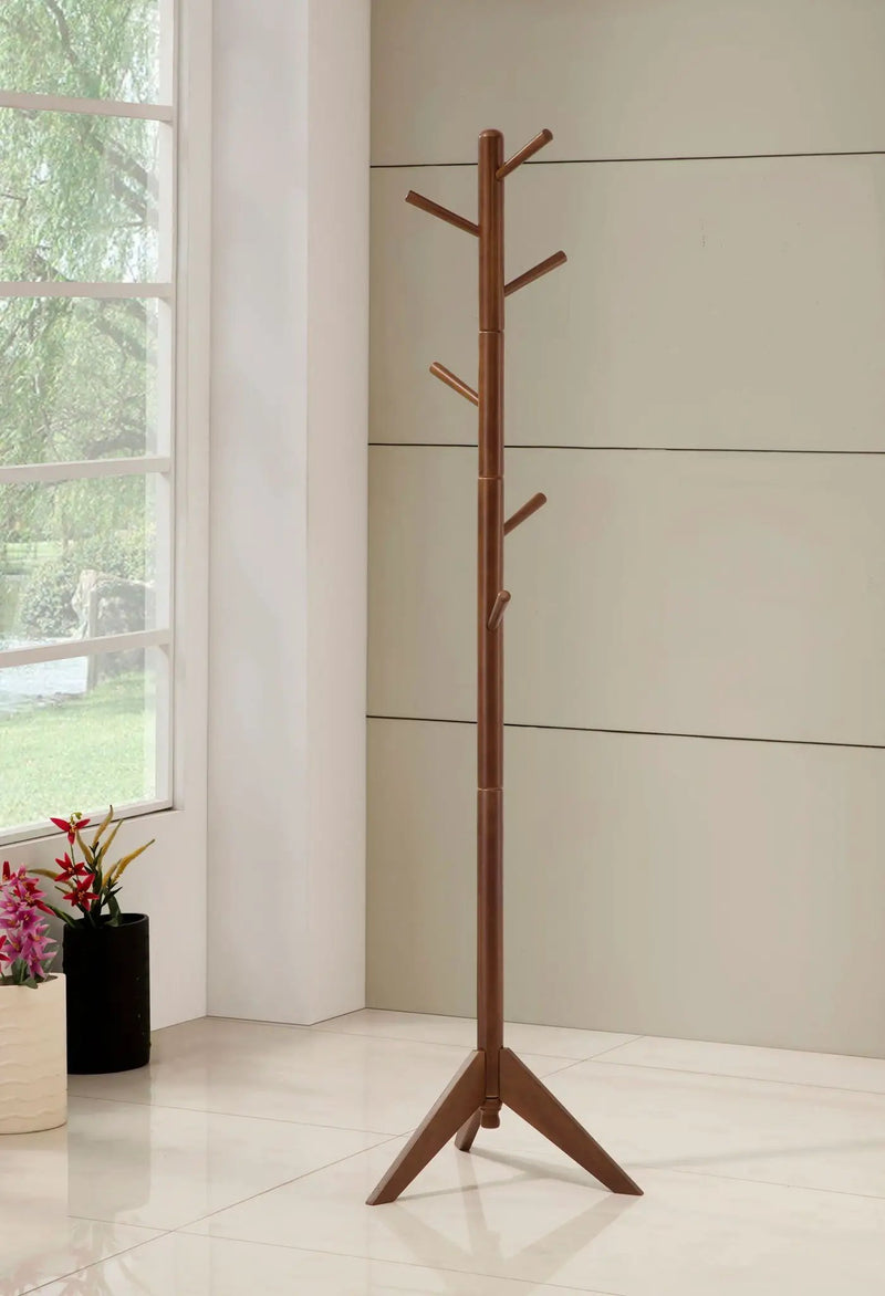 Devlin 6 Hook Freestanding Wood Coat Rack Hat Hanger Walnut by Unique Piece Furniture