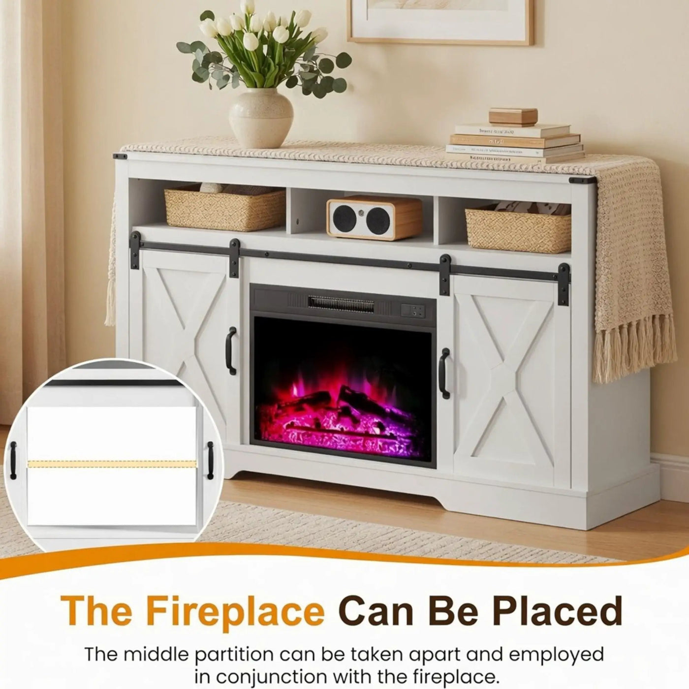 Farmhouse TV Stand With Sliding Barn Doors & Adjustable Storage by HouseOfZazla