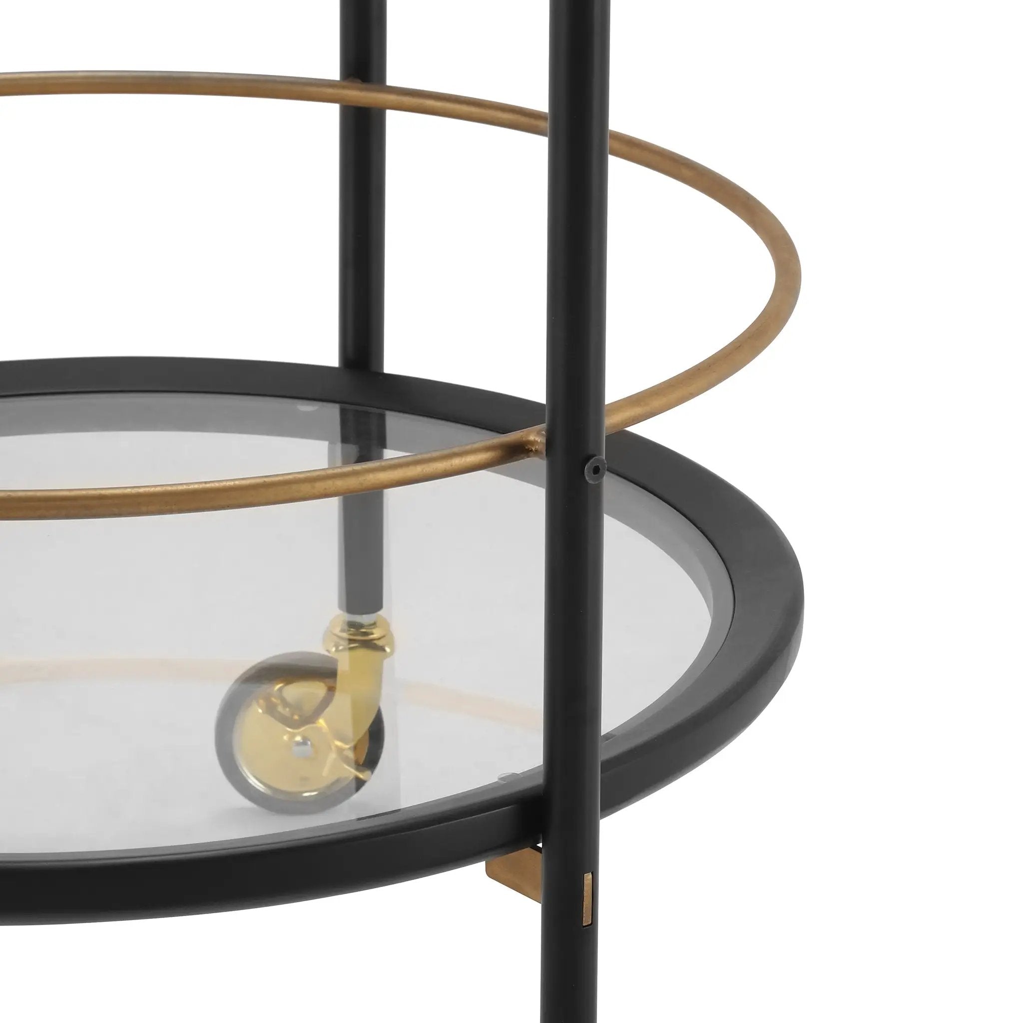 Modern Round Bar Cart with Tempered Glass Shelves by HouseOfZazla