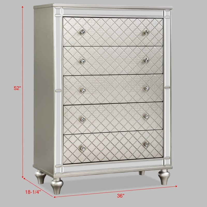5 Drawer Bedroom Chest With Diamond Patterned Fronts - Silver by HouseOfZazla