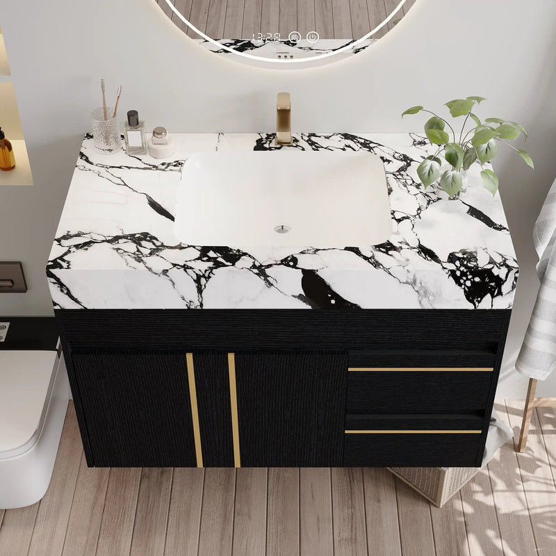 36" Floating Bathroom Vanity with Ceramic Sink and Faux Marble Top by HouseOfZazla
