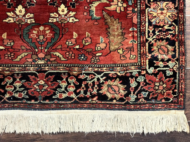 Antique Persian Farahan Sarouk Rug 3.6 x 5, Red, Floral, Traditional Rug, Fine 210 KPSI by Jewel Rugs