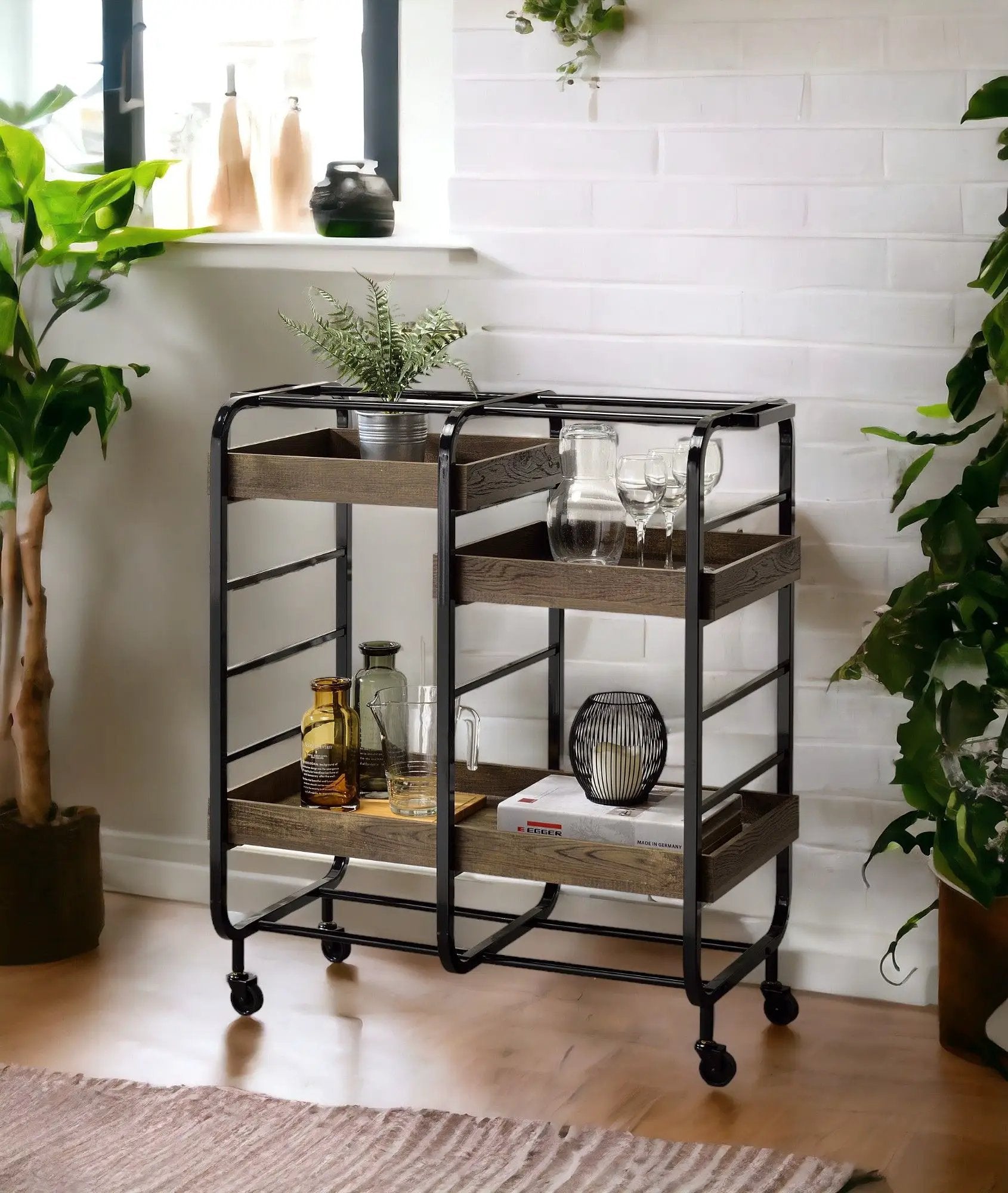 Vorrik - Serving Cart - Black / Walnut by Unique Piece Furniture