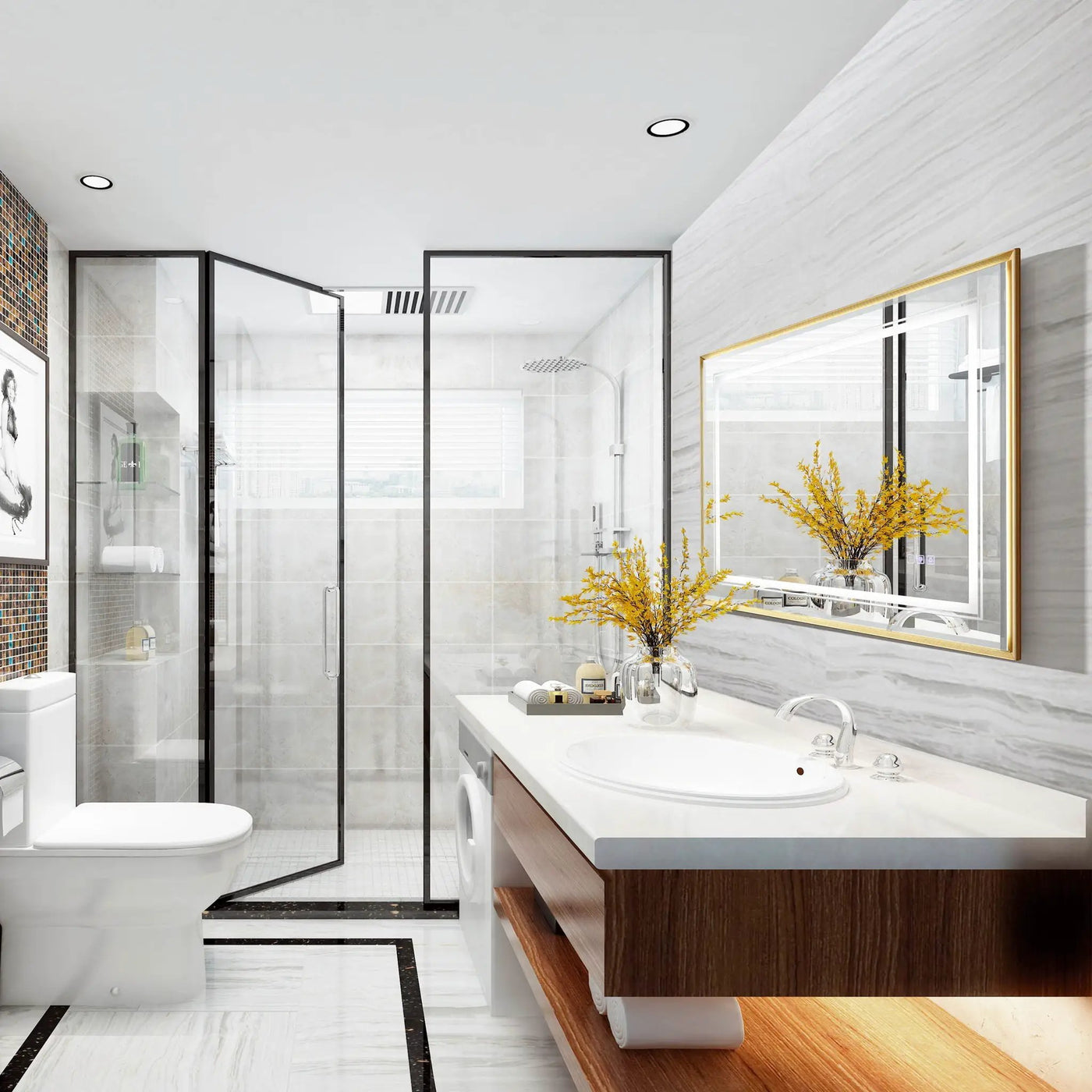 LED Bathroom Beveled Mirror, 3000 - 6000K Gradient Front And Backlit LED Mirror For Bathroom, 3 Colors Dimmable, Ip54 Enhanced Anti Fog by HouseOfZazla